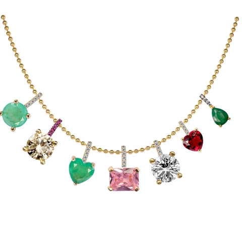 Elegante Collana Pendente In Zircone Placcato Oro Acciaio Inossidabile Catena A Sfere Gioielli Gemma Verde Smeraldo