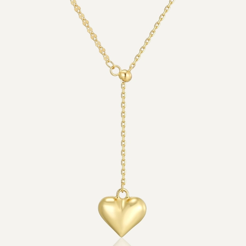 925 Sterling Silver Heart Pendant Necklace Gold Plated Adjustable Y-Shape Lariat Minimalist French Retro Jewelry Women
