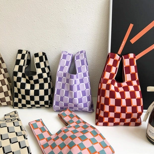Nische Designer Gestrickte Karomuster Tote-Tasche Japanischer Stil Handtasche Mini Casual Gewebte Handtasche Für Damen Mode