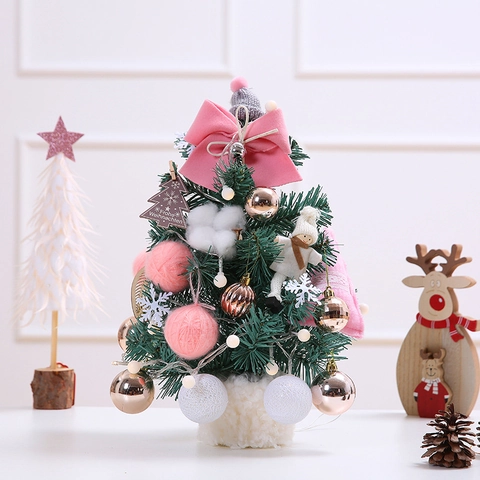 Mini Desktop Weihnachtsbaum Mit LED Lichter Schneebedeckt PVC Holz Stoff Ornamente Festliche Feiertagsdekoration Geschenk
