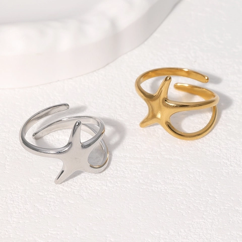 Anello Aperto Stella Marina Acciaio Inossidabile Regolabile Oceano Spiaggia Estate Gioielli Nicchia Minimalista Per Donne
