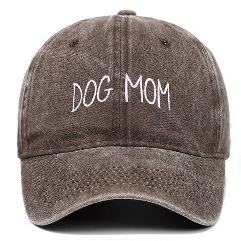 Casquette De Baseball Brodée Dog Mom En Coton Lavé Rétro Ajustable Dad Hat Femmes Chapeau De Soleil Décontracté Protection Solaire