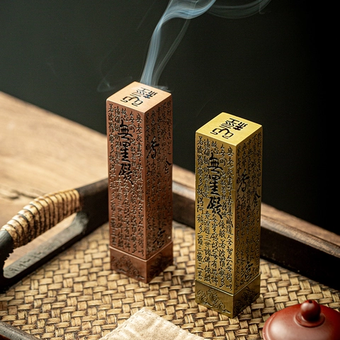 Weihrauchbrenner Legierung Herz Sutra Graviert Vertikaler Räucherstäbchenhalter Home Zen Meditation Retro Dekor