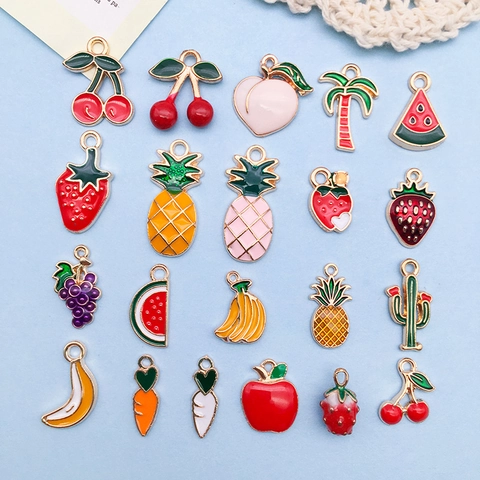 Schattige Fruit Hangers Legering Emaille Druppel Olie Charms Voor DIY Sieraden Maken Ketting Armband Accessoires KC Goud