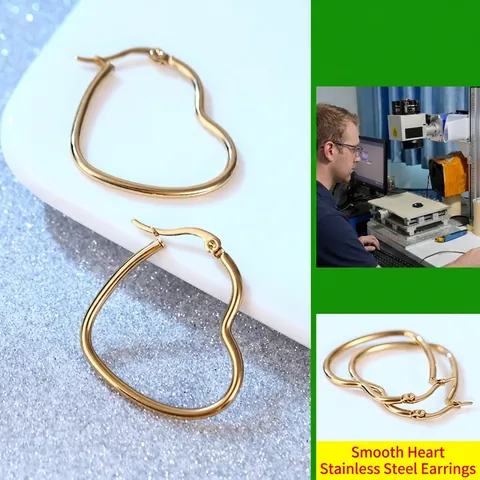 Orecchini a Cerchio a Cuore in Acciaio Inossidabile per Donna Placcati Oro Cuore Geometrico Lucidato Accessori Gioielli di Moda