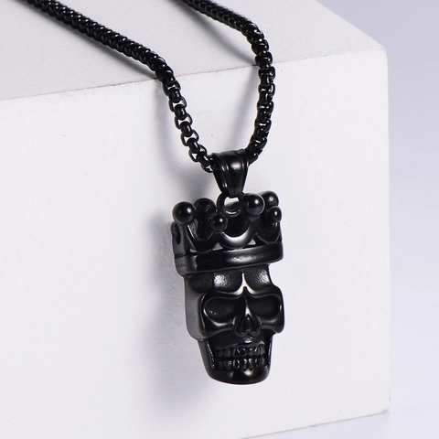 Collar Con Colgante De Calavera Y Corona De Acero Inoxidable 304 Vintage Punk Hip Hop Joyería De Acero De Titanio