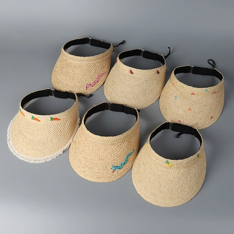 Raffia Stroh Sonnenblende Hut Faltbar Oben Offen Atmungsaktiv Verstellbar UV Schutz Sommer Strand Urlaub Damen
