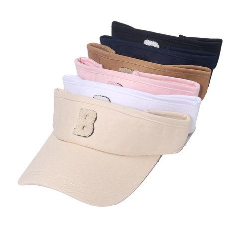Women Cotton Sun Visor Hat Letter B Embroidered Open Top Summer Sports Adjustable Outdoor Fashionable