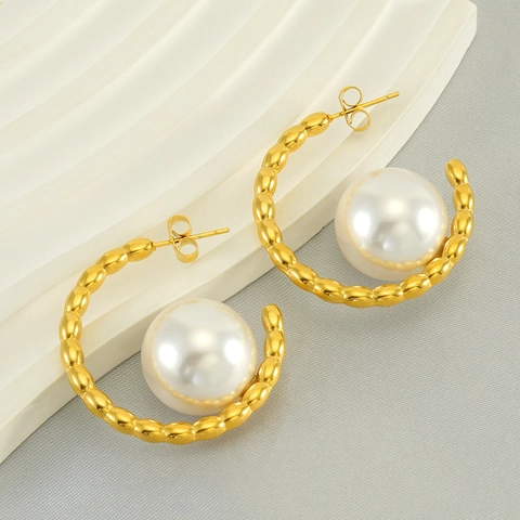 Orecchini A Perno Con Perla Artificial A C Acciaio Inossidabile Placcato Oro 18K Gioielli Retro Geometrici Per Donna