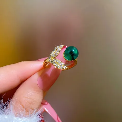 Elegante Anillo Abierto de Cola de Sirena para Mujer de Cobre Galvanizado Con Diamantes de Imitación Perla Azul Anillo Ajustable