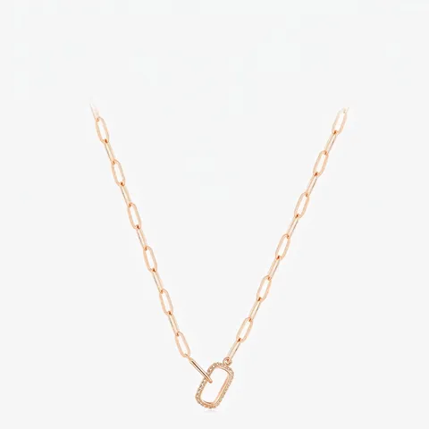 Collar De Plata De Ley 925 Bañado En Oro Rosa Cadena De Clip Colgante Geométrico Rectángulo Con Circón Para Mujer