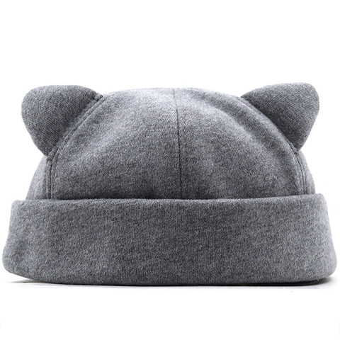 Cute Cat Ear Docker Hat Brimless Miki Cap Round Top Retro Hip Hop Accessory For Women Men