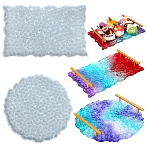 Silicone Resin Tray Mold Irregular Diamond Texture Casting Tools With Metal Handles For DIY Art Craft Home Decoration