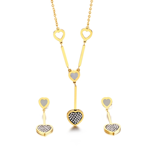 Collana E Orecchini A Cuore In Acciaio Inossidabile Con Intarsio Di Zircone Conchiglia Gioielli Di Moda Per Donna