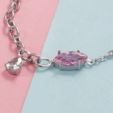 Marquise Geslepen Zirkoon Hart Vlinder Hanger Armband Roestvrij Staal Verstelbare Ketting Elegante Sieraden Voor Dames