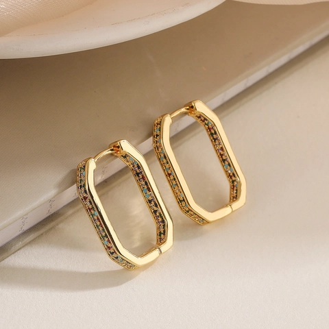 Geometrische Rechteckige Creolen Kupfer Vergoldet Zirkonia Retro Minimalistischer Luxusschmuck Für Damen