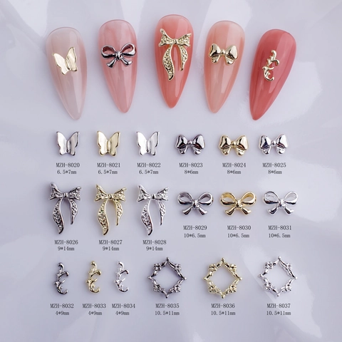 Ciondoli Per Unghie In Lega 3D Forme Di Fiocco E Farfalla Con Strass E Künstliche Perle Per Decorazione Manicure Fai Da Te Brillante