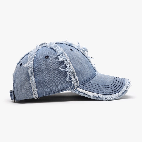 Cappello Da Baseball In Denim Lavato Con Bordi Sfilacciati Regolabile Vintage Streetwear Cotone Per Uomo Donna