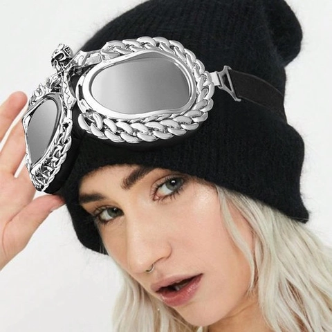 Punk Sport Goggles Mit Metall Totenkopf Kreuz Dekoration Und Dicker Kette Rahmen UV400 Winddicht Outdoor Radfahren Brille