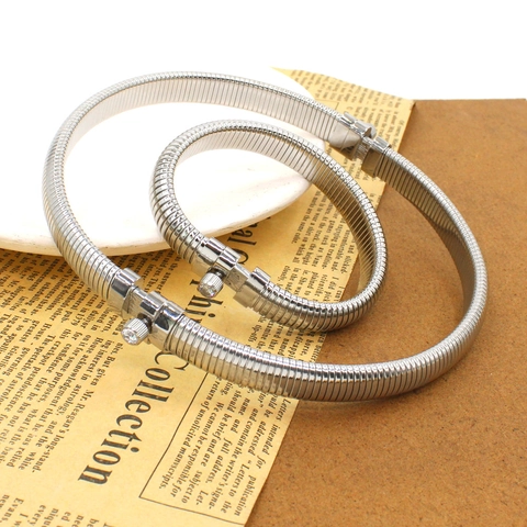 Stainless Steel Gold Plated Tubogas Jewelry Set Snake Chain Choker Necklace And Bangle Bracelet With Rhinestone For Women