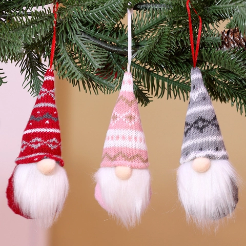 Weihnachtsgnom Ornamente Gestrickter Gesichtsloser Tomte Hängende Baumdeko Plüschbart Nordische Feiertagsdekoration