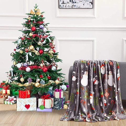 Kerstdeken Zachte Flannel Warme Worp Voor Sofa Bed Bank Feestelijke Kerstman Sneeuwpop Rendier Print Decoratief Winter