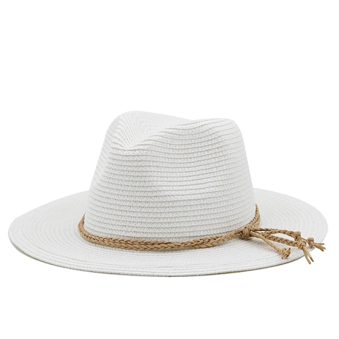 Sombrero Fedora De Paja Para Mujer Ala Ancha Verano Playa Protección Solar Vacaciones Estilo Jazz Con Cuerda Trenzada Borla