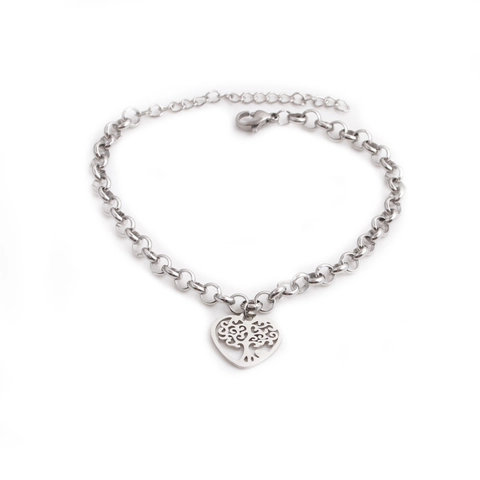 Pulsera Colgante Corazón Árbol De La Vida Acero Inoxidable Cadena Ajustable Joyería Minimalista Regalo