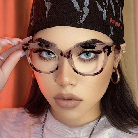 Fashion Square Anti Blue Light Glasses Clear Frame Transparent Retro Cat Eye Eyewear For Women Men PC AC