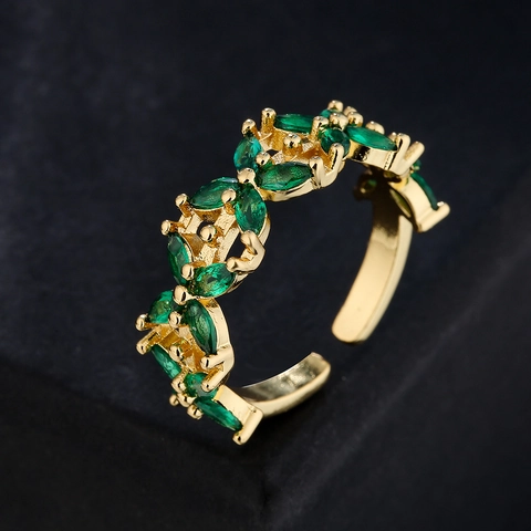 Ρυθμιζόμενο Δαχτυλίδι Marquise Zircon Χάλκινο Επιχρυσωμένο 18Κ Micro Pave Γεωμετρικό Κόσμημα Με Σταυρωτά Φύλλα Για Γυναίκες
