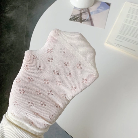 Women Mid Calf Socks Combed Cotton Breathable Hollow Out Mesh Jacquard Vintage Casual Crew Socks