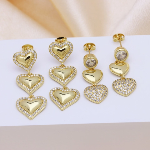 Mode Kupfer 18K Vergoldete Zirkonia Herz Ohrringe Light Luxury Herzförmige Tropfenohrringe Schmuck Geschenk Damen