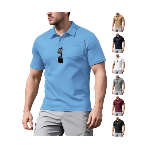 Men Polo Shirt Short Sleeve Mesh Breathable Lapel Pocket Casual Business Sport Fashion Tops Polyester Solid Color