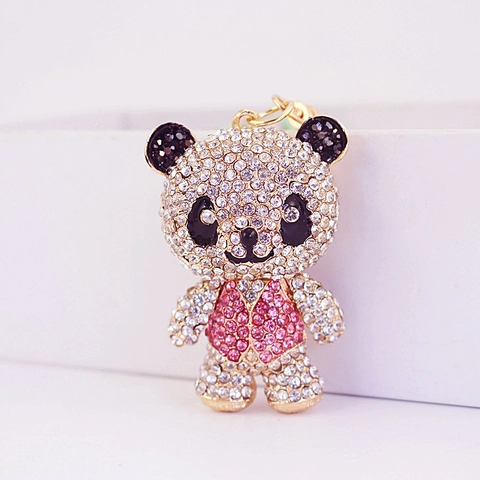 Simpatico Portachiavi Panda in Lega di Zinco con Strass Ciondolo per Borsa Animale Cartone Animato Gioielli Donna Regalo