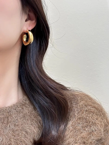 Orecchini a Cerchio a Forma di C Minimalisti per Donna Rame Galvanizzato Perno in Argento Sterling 925 Gioielli alla Moda