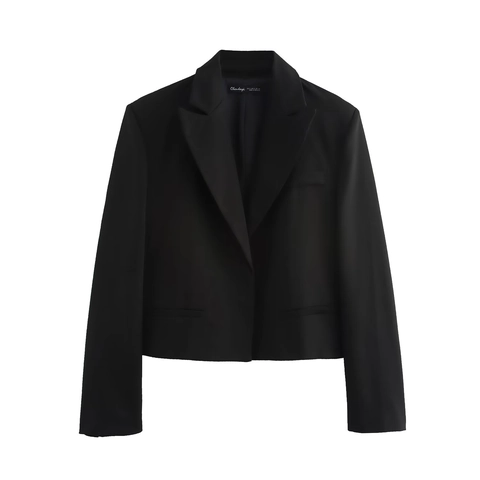 Blazer Corto Para Mujer Color Sólido Manga Larga Monopecho Cuello De Solapa Chaqueta De Traje Elegante