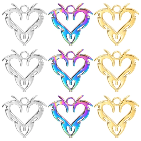 Collana Con Pendente A Cuore Tribal Cavo Acciaio Inossidabile Motivo Fiamma Gioielli Gotici Retro Accessori Arcobaleno Oro Argento