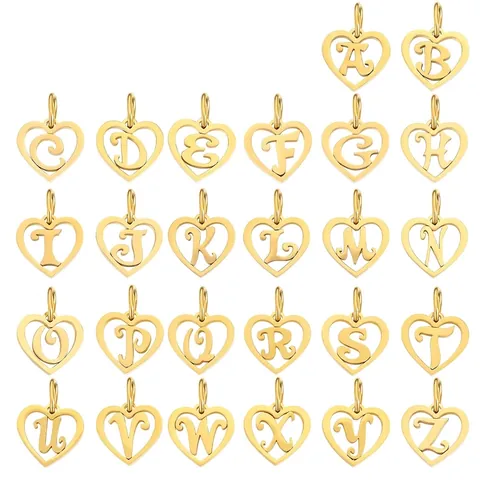 Stainless Steel Heart Initial Letter Pendant For DIY Jewelry Making Hollow Out Alphabet Charms Gold Silver Accessories