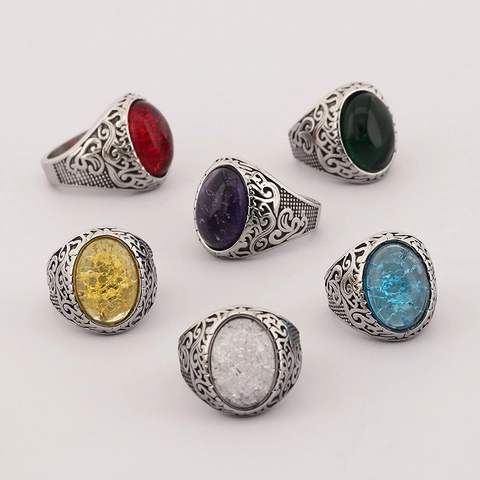 Men Vintage Viking Rune Ring Stainless Steel Large Oval Gemstone Gothic Punk Palace Style Jewelry Finger Band