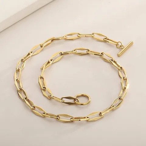 Collana A Catena A Maglie Rettangolari Geometriche Minimaliste Con Chiusura OT In Acciaio Inossidabile Gioielli Streetwear Da Donna