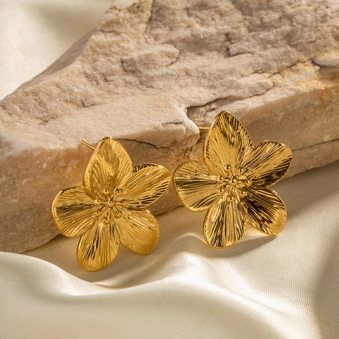 Vintage Bloem Oorknoppen Roestvrij Staal Mat Goud Zilver Getextureerd Flora Geometrisch Sieraden Voor Dames