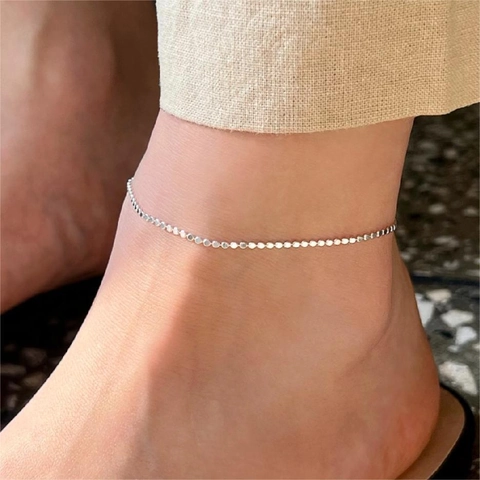Cavigliera In Argento Sterling 925 Minimalista Con Perline Piatte Catena Sottile Gioielli Per Piedi Stile Coreano Per Donna