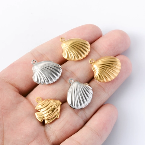 Ocean Animal Pendants Stainless Steel Shell Scallop Fish Hollow Charms For DIY Bracelet Necklace Jewelry Making