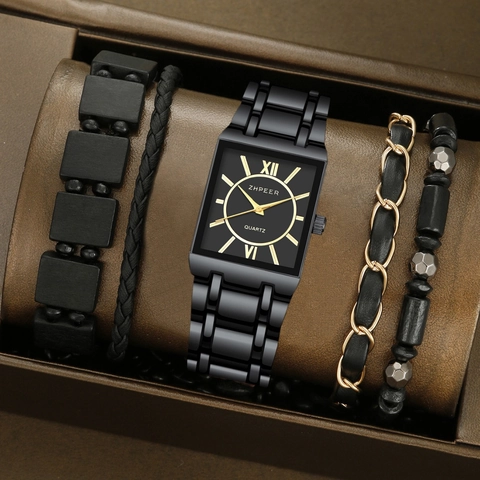 Men Business Quartz Watch Square Dial Roman Numerals Metal Strap Fashion Bracelets Elegant Gentleman