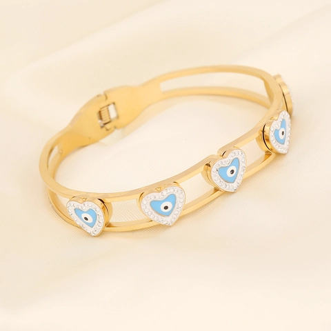 Fashion Evil Eye Snake Bangle Stainless Steel Gold Plated Enamel Zircon Bohemian Bracelet For Women