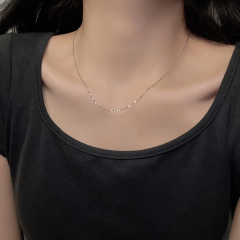 Minimalist Stainless Steel Square Link Chain Necklace For Women Thin Versatile Clavicle Chain Basic Elegant Jewelry Gift