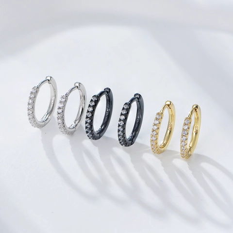 925 Sterling Silver Hoop Earrings Micro Pave Cubic Zirconia Geometric Round Huggies For Women Trendy Elegant Jewelry