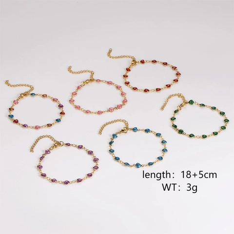 Stainless Steel Heart Bracelet 18K Gold Plated Colorful Glitter Drip Oil Adjustable Chain Jewelry For Women