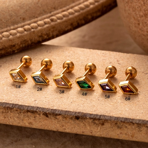 Boucles Oreilles Cartilage Acier Inoxydable Zircon Double Tête Vis Boule Piercing Bijoux Losange Femmes Mode