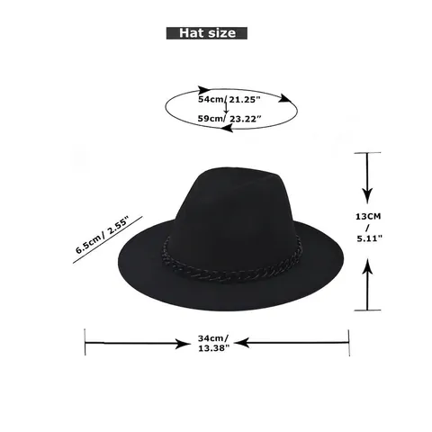 Wide Brim Fedora Hat Wool Felt Texture Retro Jazz Style For Women Men Kids Chain Decor Wide Edge Fashion Accessory Outdoor